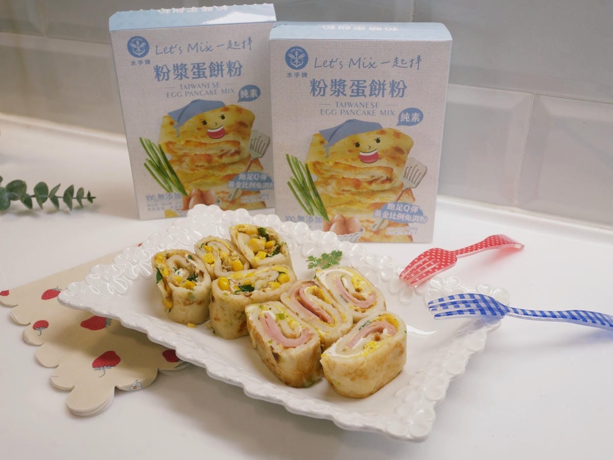 水手牌粉漿蛋餅粉「九層塔玉米蛋餅、火腿蛋餅」口感好軟Q!! 水手牌粉漿蛋餅粉「九層塔玉米蛋餅、火腿蛋餅」口感好軟Q!!